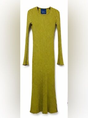 Simon Miller Ribbed Long Sleeve Dress in Chartreuse
